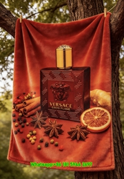 Versace Red Gold Eros Flame Perfume Print Flannel Sofa Throw Blanket IMG_1647